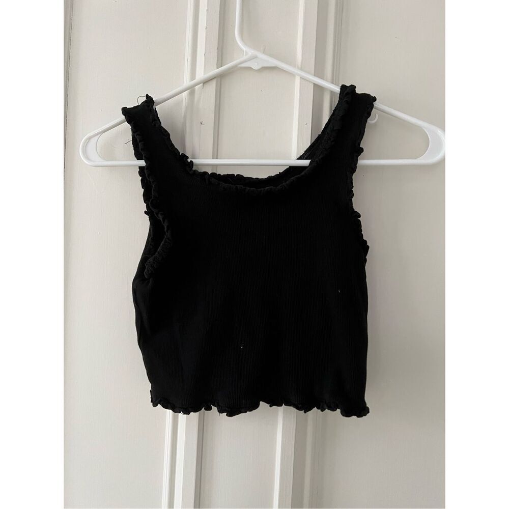 Zara black ruffled ribbed cropped tank top girls 12-14 L